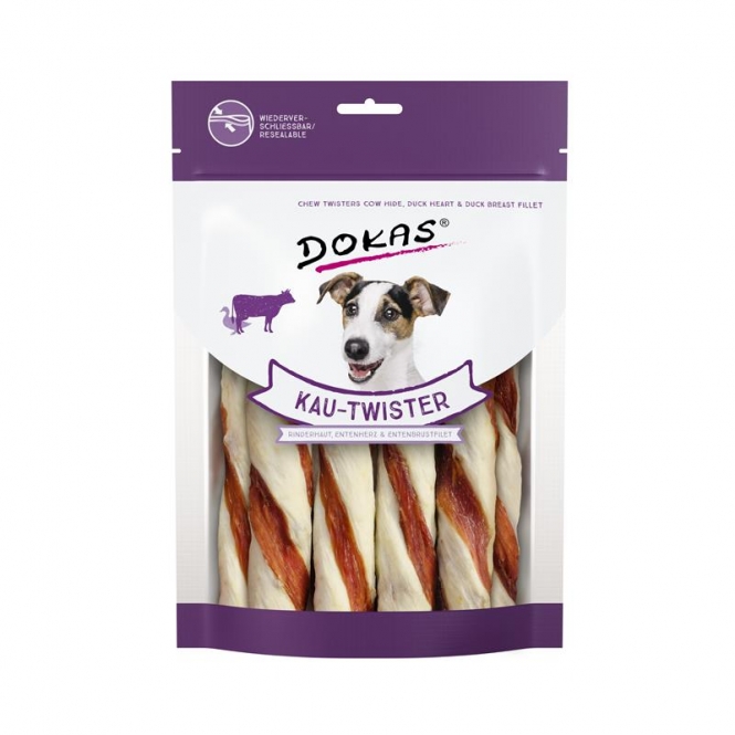 Dokas Dog Snack Kau Twister Rinderhaut, Entenherz & Entenbrust 200 g